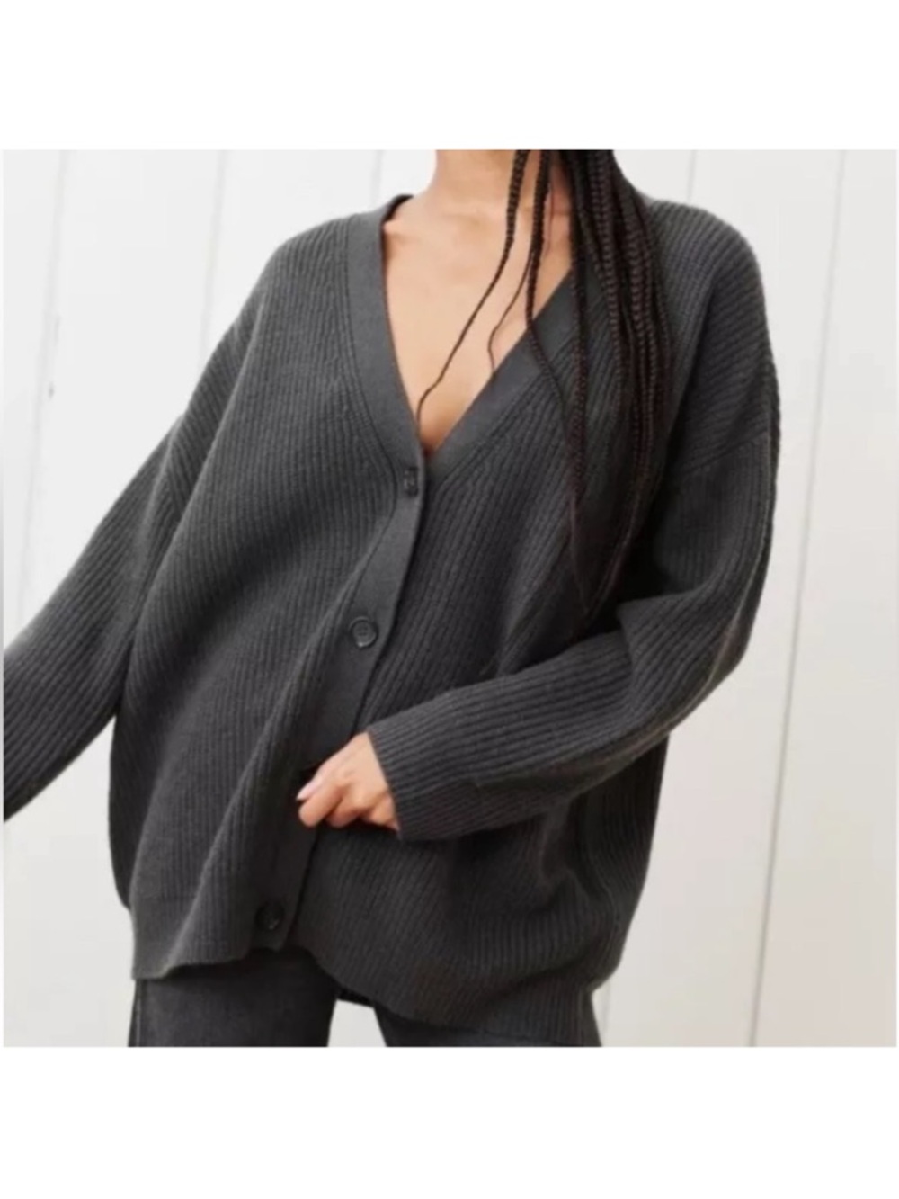 Jenni Kayne Cashmere Cocoon Cardigan Sweater Oversized Charcoal Gray Size 1X - Picture 2 of 11